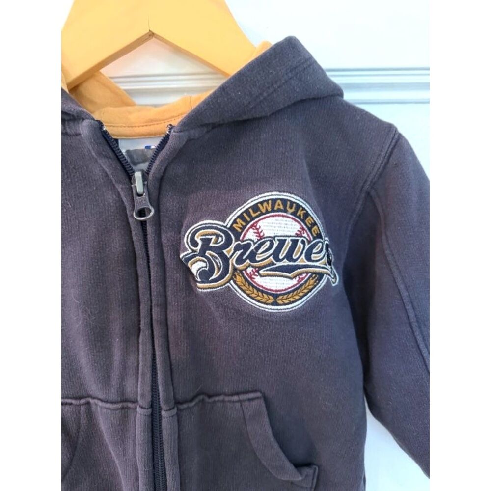 Milwaukee Brewers Hoodie Toddler Boys 3T MLB Full Zip Embroidered Baseball